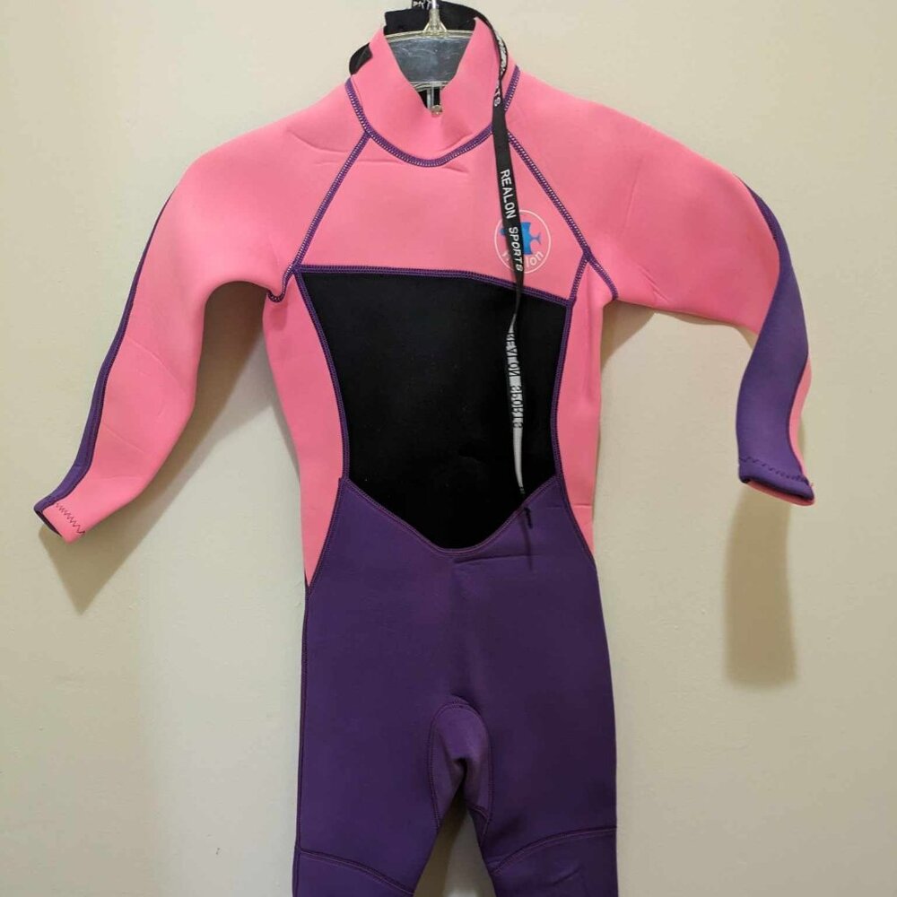 Realon girls wetsuit - medium - pink, purple, and black